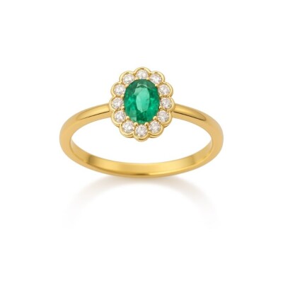 Bague or jaune émeraude et diamants