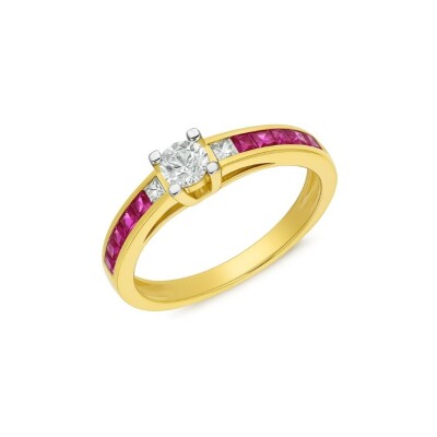 Bague or jaune, diamant et rubis