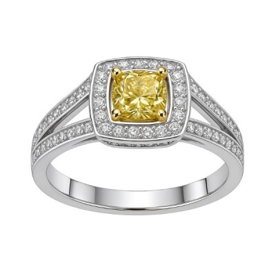 Bague or blanc, diamant jonquille et blanc