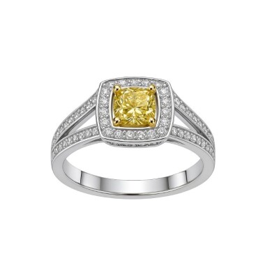 Bague or blanc, diamant jonquille et blanc