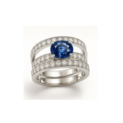 Bague or blanc diamants et saphir