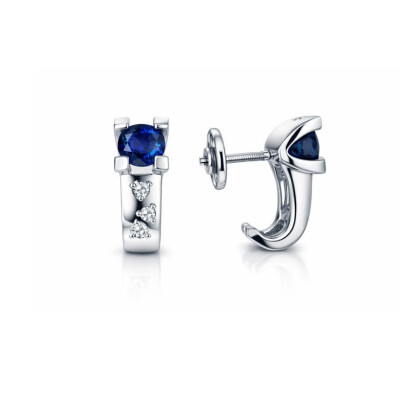 Boucles d'oreilles or blanc, saphir et diamants