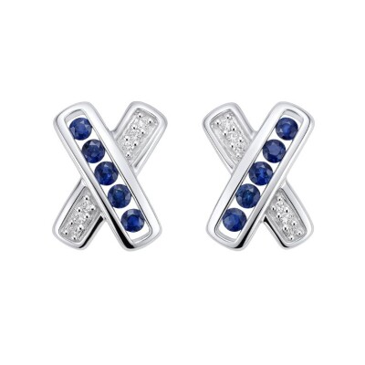 Boucles d'oreilles en or blanc diamant, et saphirs