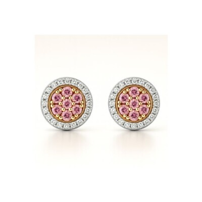 Boucles d'oreille or blanc saphir rose et diamants