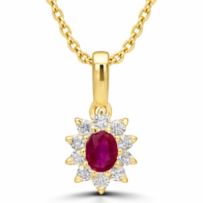 Collier or jaune 18 cts, rubis et diamants