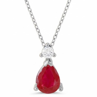 Collier or blanc 18 cts, rubis et diamants