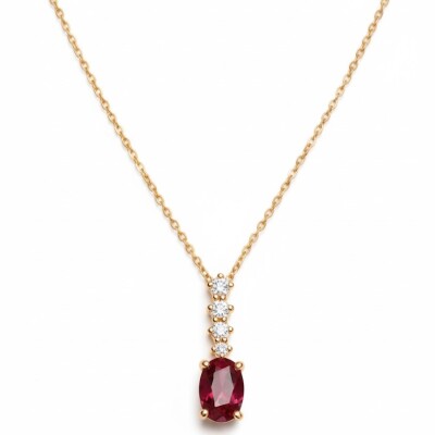 Collier or jaune 18 cts, rubis et diamants