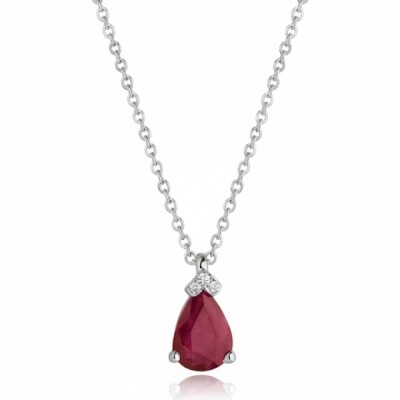 Collier or blanc 18 cts, rubis et diamants