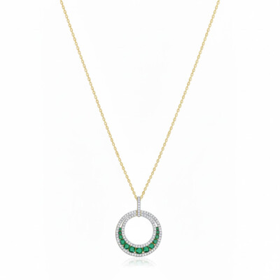 Collier or jaune, émeraudes et diamants