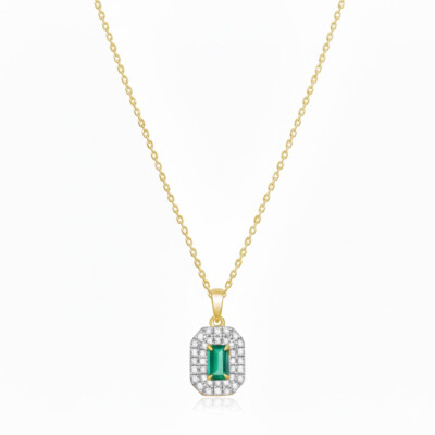 Collier or jaune, émeraude et diamant