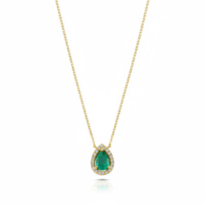 Collier or jaune, émeraude et diamants