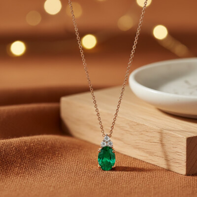 Collier or jaune, émeraude et diamants