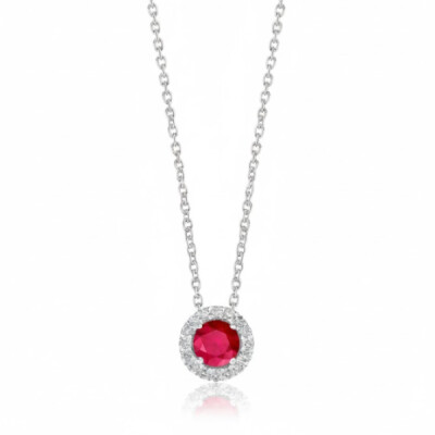 Collier Or blanc 18 cts, Rubis et Diamants