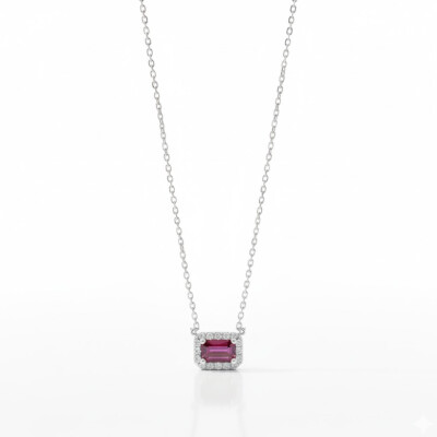 Collier Or blancs 18 cts, Rubis et Diamants