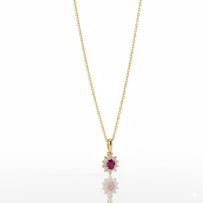 Collier or jaune 18 cts, rubis et diamants