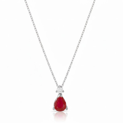 Collier or blanc 18 cts, rubis et diamants