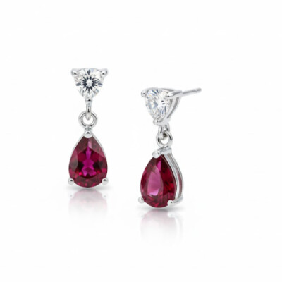 Boucles oreilles or blanc 18 cts, rubis et diamants