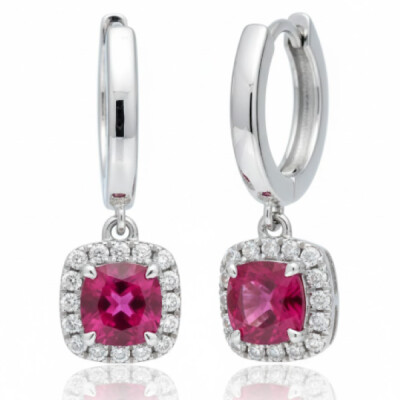 Boucles oreilles or blanc 18 cts, rubis et diamants