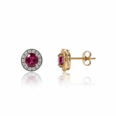 Boucles oreilles or blanc 18 cts, rubis et diamants