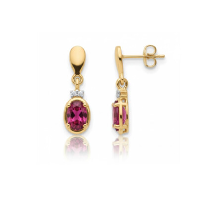 Boucles oreilles or jaune 18 cts, rubis et diamants