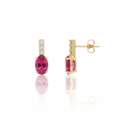 Boucles oreilles or jaune 18 cts, rubis et diamants