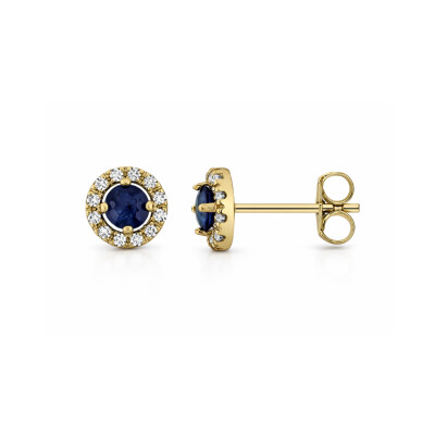 Boucles d'oreilles or jaune, saphir et diamants