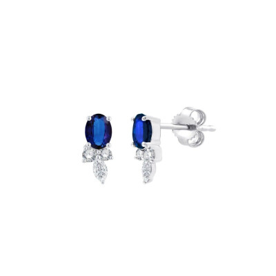 Boucles d'oreille or blanc, saphir et diamant