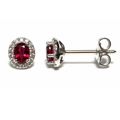 Boucles oreilles or blancs 18 cts, diamants et rubis