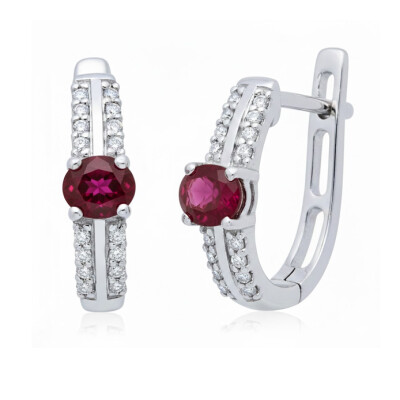 Boucles oreilles or blanc 18 cts, rubis et diamants