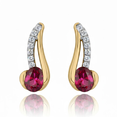 Boucles oreilles or jaune 18 cts, rubis et diamants