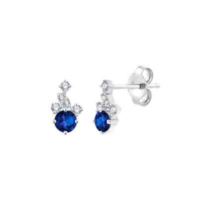 Boucles d'oreilles or blanc 18 carats, saphir et diamants