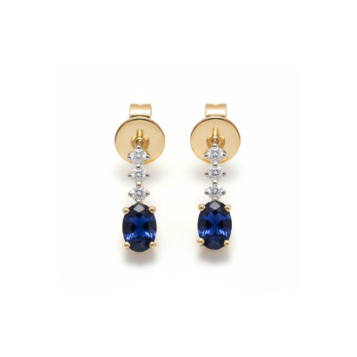 Boucles d'oreilles or jaune 18 cts saphir et diamants
