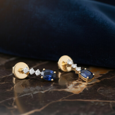 Boucles d'oreilles or jaune 18 cts saphir et diamants