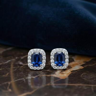 boucles d'oreilles or blanc 18 cts, saphir et diamants