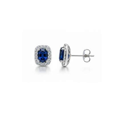 boucles d'oreilles or blanc 18 cts, saphir et diamants