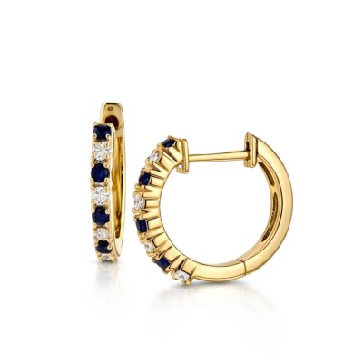 Créoles or jaune 18 cts, saphirs et diamants