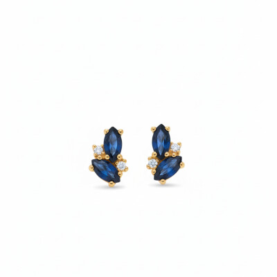 Boucles d'oreilles or jaune 18 cts, saphirs et diamants