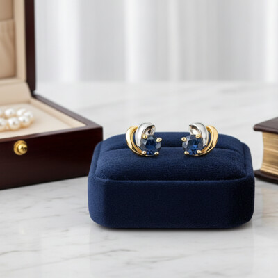 Boucles d'oreilles en or jaune, or blanc et saphir