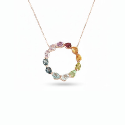 Collier or rose 18 cts et pierres fines