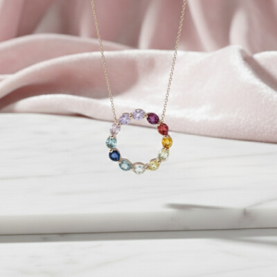 Collier or rose 18 cts et pierres fines