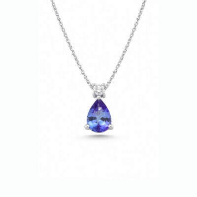 Collier or blanc 18 cts, tanzanite et diamant