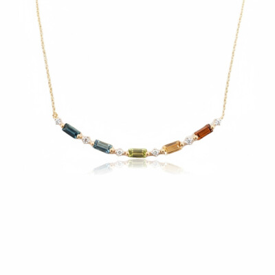 Collier or jaune 18 cts et pierres fines