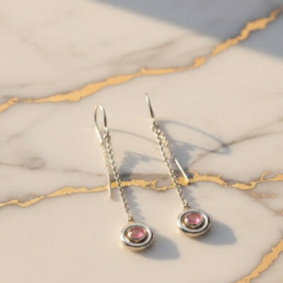 Boucles oreilles argent et rhodochrosite