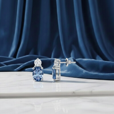 boucles d'oreilles or blanc 18 cts, saphir et diamants