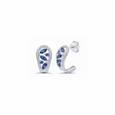 boucles d'oreilles en or blanc 18 cts, saphir et diamants