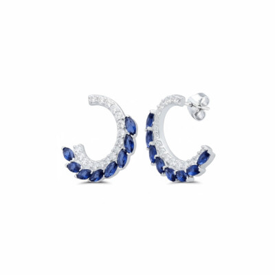Boucles d'oreilles or blanc 18 ct, saphirs et diamants