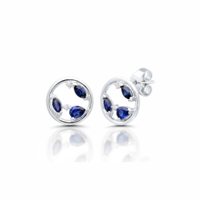 Boucles d'oreilles or blanc 18 cts, saphir et diamants