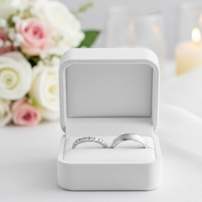 Alliance or blanc 18 cts et diamants synthétiques