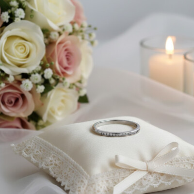 Alliance or blanc 18 cts et diamants synthétiques