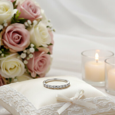 Alliance or blanc 18 cts et diamants synthétiques